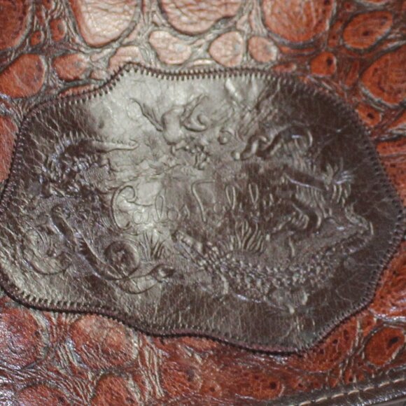 Carlos Falchi Vintage Two Tone Brown Leather Croc Embossed Convertible Shoulder - Picture 9 of 9